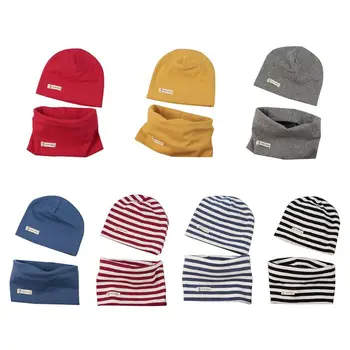 

Autumn Cotton Knit Children's Hat Collar 2Pcs Set Baby Kids Solid Color Scarf Cap for Boys and Girls