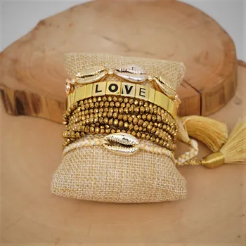 

Go2boho Gold Bracelet Men Pulsera Mujer Moda 2019 Enamel Tile LOVE Letter Bracelets Women Crystal Shell Jewelry Tassel Handmad