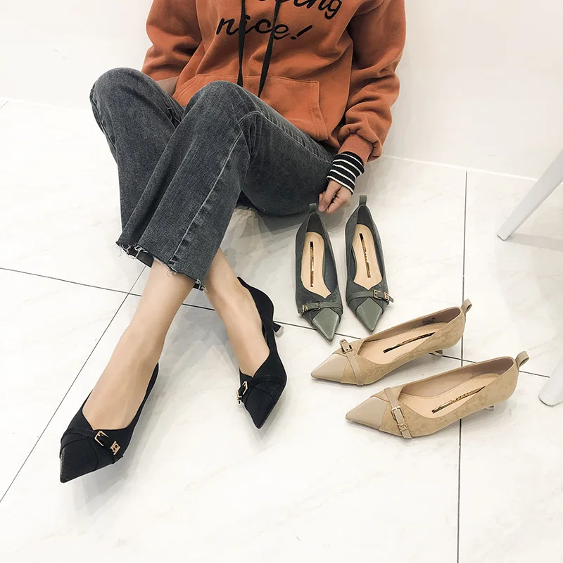 

Spring Shoes Women's 2020 New Style High Heel Shoes Four Seasons Pointed-Toe Thin Heeled Fashion Shallow Mouth Kitten Heels Fren