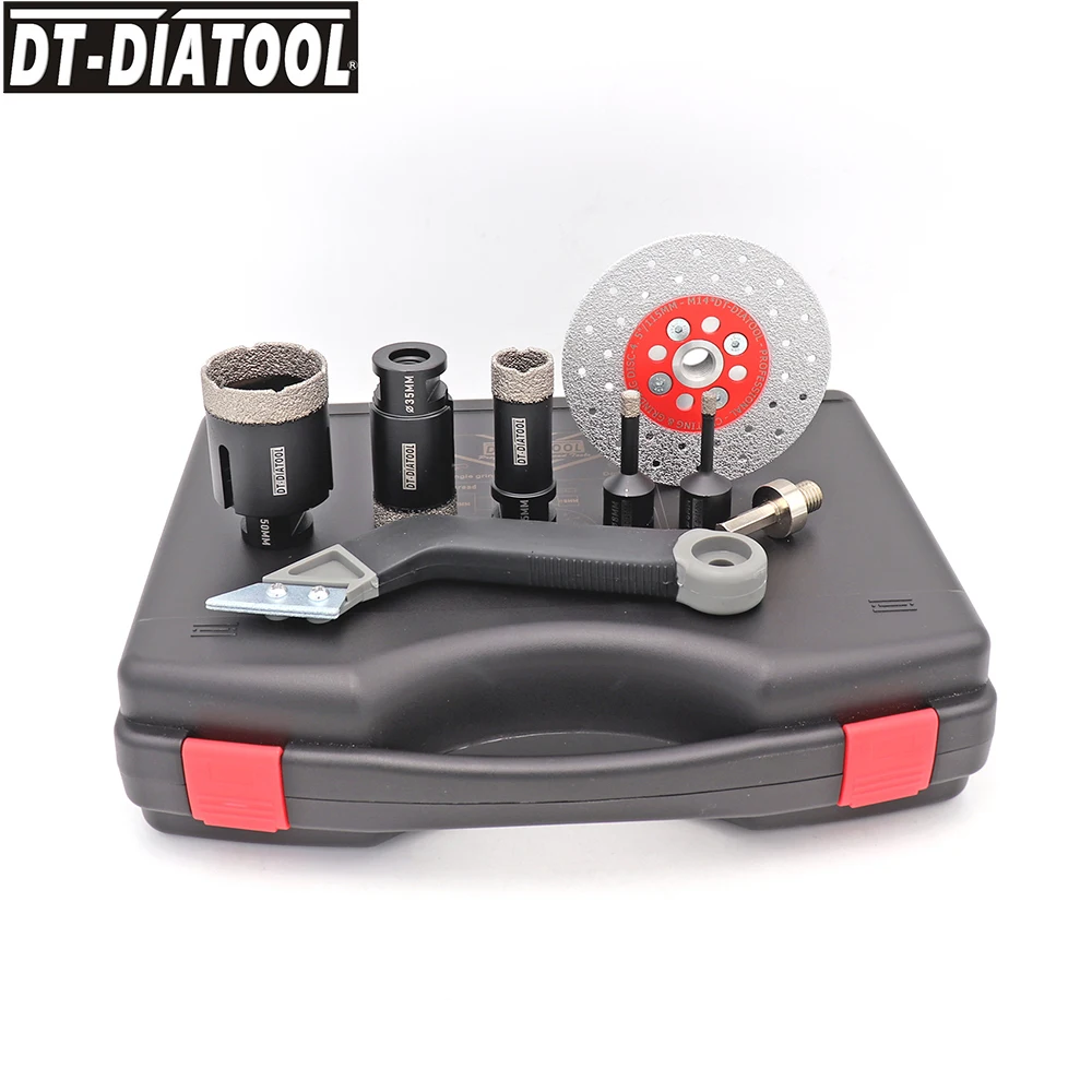 DT-DIATOOL 1set boxed Diamond Drill Core Bits Double Cutting Grinding Discs set for Porcelain Tile M14 thread Hole Saw Cutter |