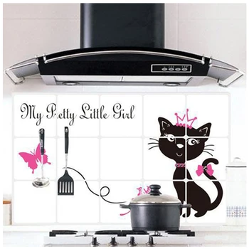 

Kitchen Oil-proof Stickers Aluminum Foil High Temperature Kitchen Stove Cabinet Self Adhesive Wall Sticker Black Cat Wallpaper