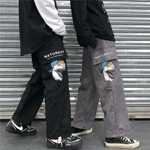 Мужские повседневные брюки, осень и зима, новые свободные повседневные рабочие брюки с героями мультфильмов, Молодежная модная трендовая мужская одежда