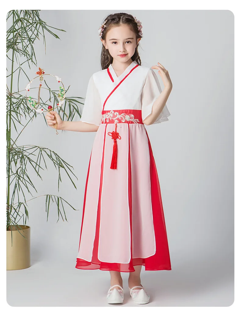 Hanfu/модное летнее платье для девочек; оригинальное улучшенное удобное платье в китайском стиле для девочек; осеннее платье для фотосессии в национальном стиле