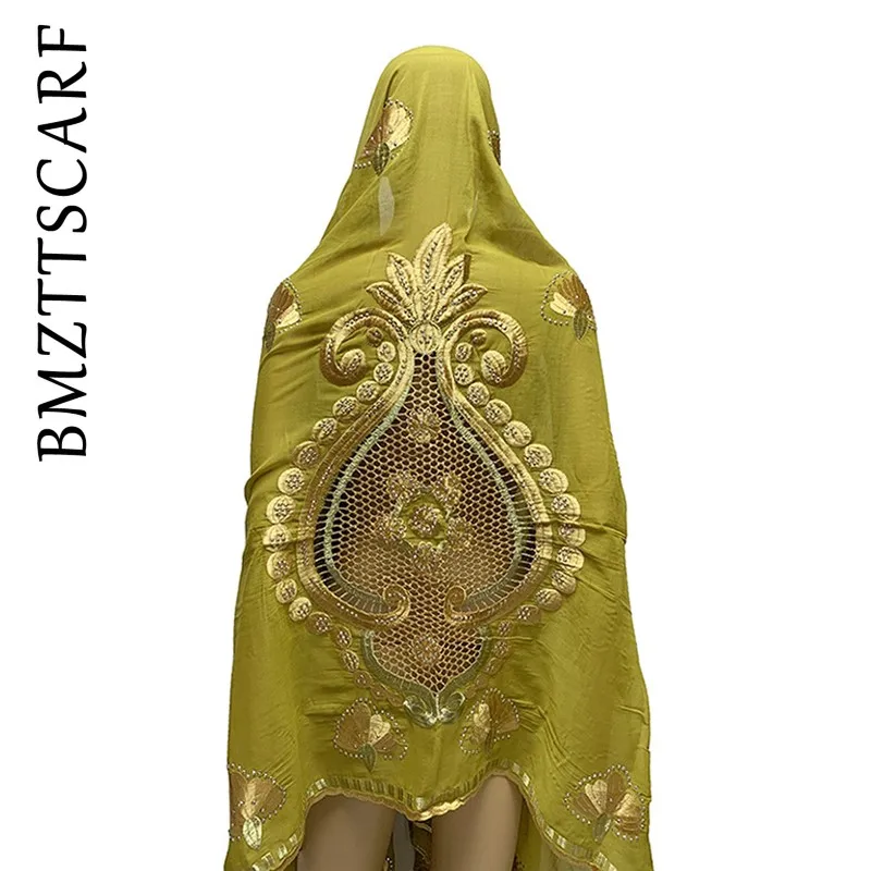BM908 6 Latest african Women Cotton Big Scarfs Nice Embroidery on the back Multifunctional Scarfs for African Women BM909 - Цвет: BM908 6
