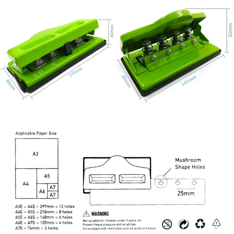 Paper Punch Paper Cutter Hole Punching Tools Mushroom Hole Punch 1 T Holes/4 T Holes Disc Bound Notebook Planner A4A5A6 Scrapbooking