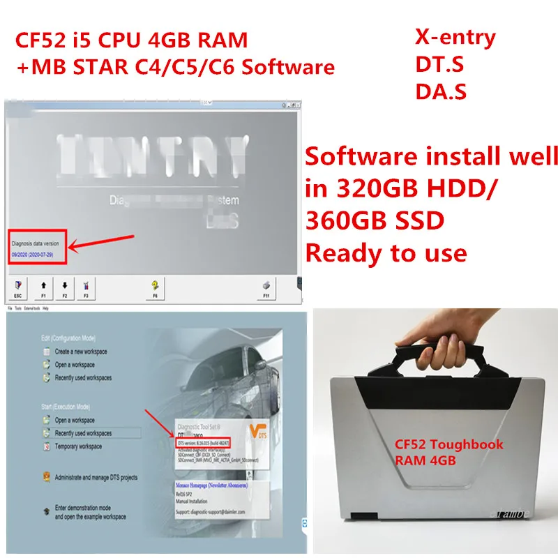 Ноутбук диагностический ПК cf52 4g ram i5 CPU с диагностикой MB Star SD compact C4/C5/C6 V2020.09