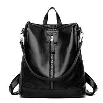

Multi-functional Backpack WOMEN'S Bag COLLEGE STUDENT'S School Bag Soft PU Leather European And American-Style Stylish Simple Ca