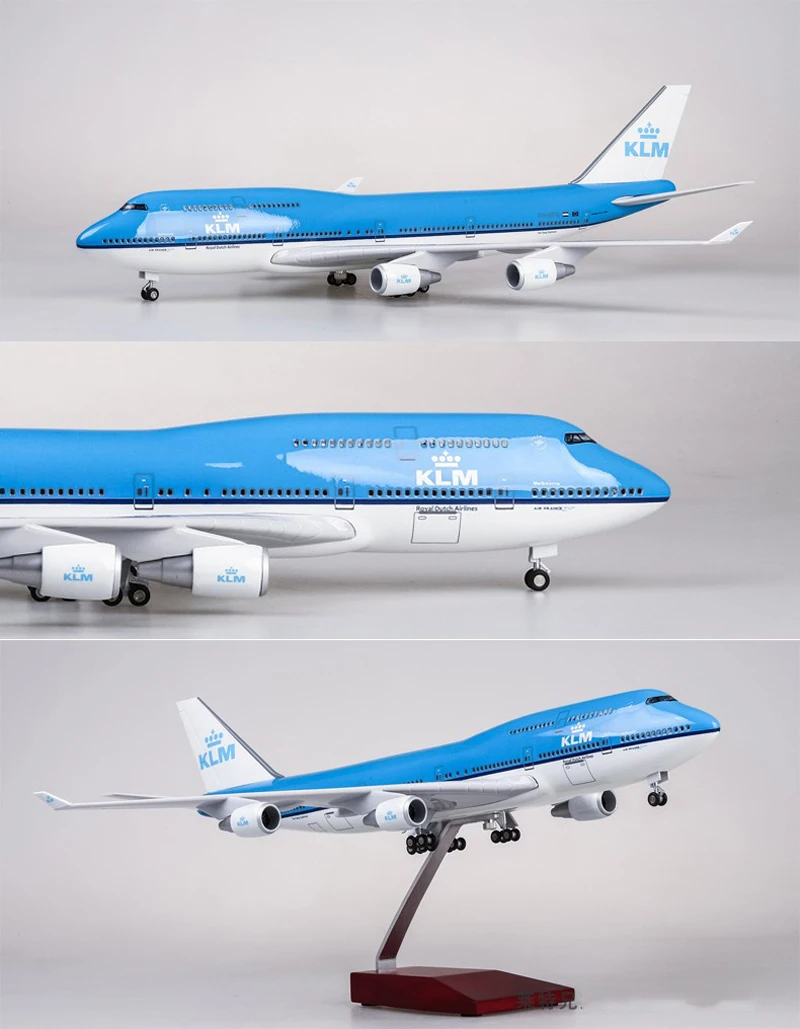 1/157 Aircraft Boeing B747 KLM Royal Dutch Airlines Model Plane Toy W/LED 
