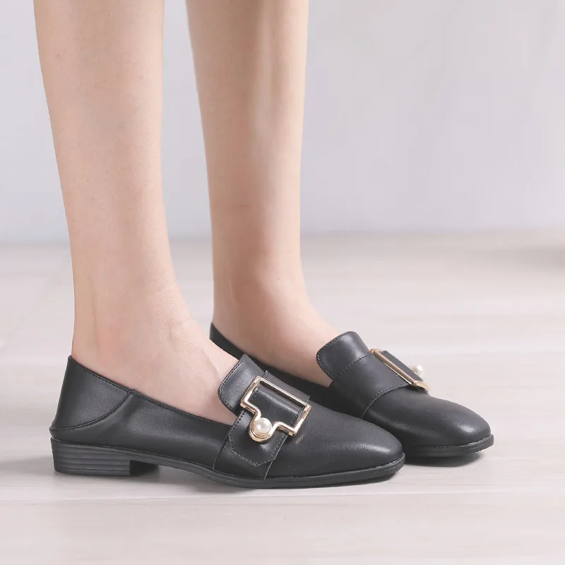 

Leisure Concise Round Toe Women Slip-On Flats Rubber Microfiber Loafer Shoes Shallow Metal Decoration Spring Autumm Women Shoes