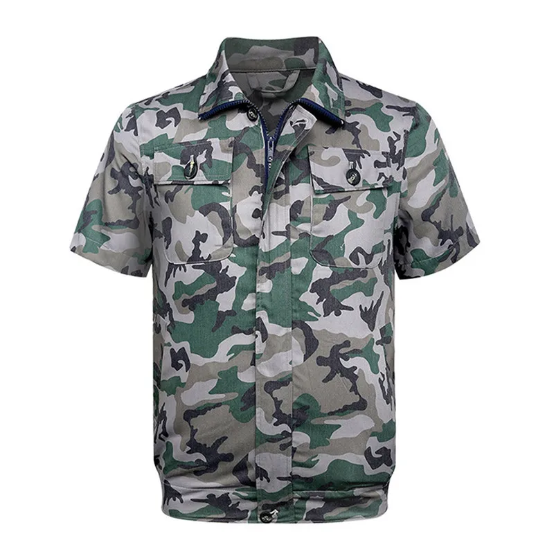 Camouflage Мужской летний костюм для кондиционирования воздуха, теплая рабочая одежда для улицы, топ для мужчин, Повседневная блуза с коротким рукавом, Топ - Цвет: Camouflage