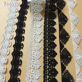 

HOT white black Water soluble Embroidery Lace Fabric DIY applique collar trim ribbon craft Sewing guipure dress decor