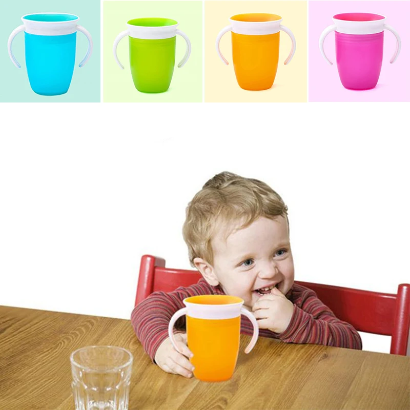 

1PC 360 Degree Baby Cups Can Be Rotated Magic Cup Baby Learning Drinking Cup LeakProof Child Water Cup Bottle 240ML