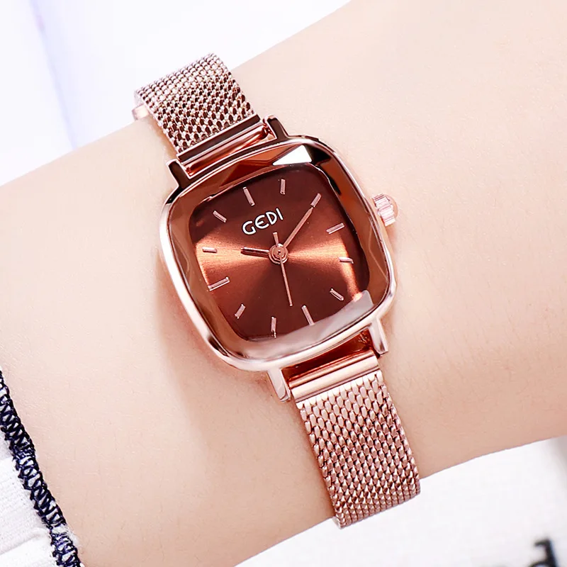 Hot Rose Gold Unique Bracelet Watches For Women Fashion Quartz Small Classic Simple Minimalism Design Casual Dress Wristwatch afbeelding