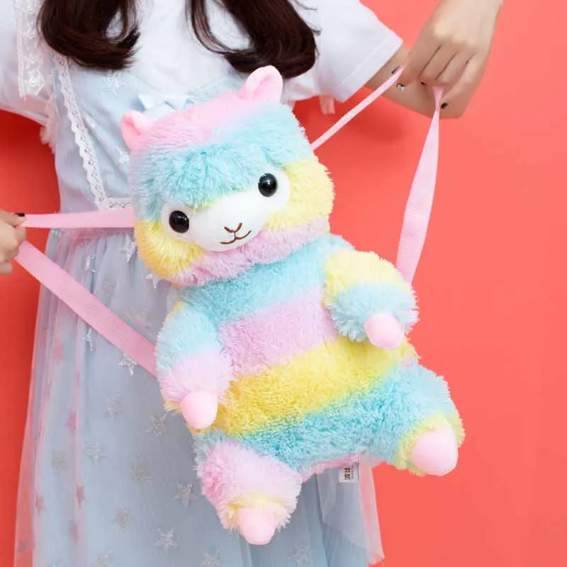 Белый 40 см Kawaii плюш из шерсти альпаки рюкзак Радужная Альпака Мягкая Кукла Плюшевая сумка на плечо день рождения детей девочек подарок - Цвет: Белый
