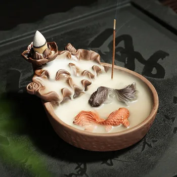 

Incense-n-Wish Fish Backflow Incense Burner Luck Zen Ceramic Aroma Air Vaporize Stove Purple Sand Vintage Handicraft Dropshiping