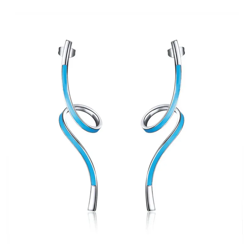 

New Collection 925 Sterling Silver lovely blue Blue ribbon CZ Stud Earrings Women Fine Jewelry