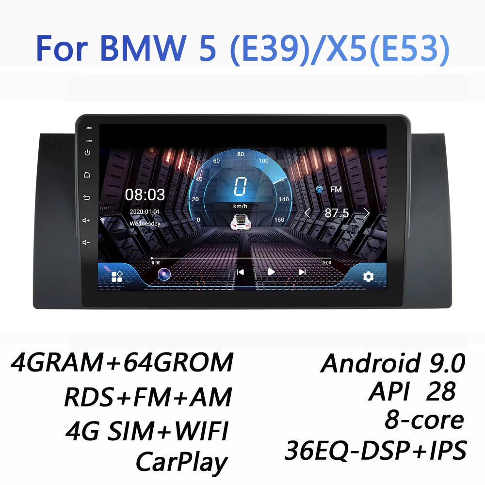 4GRAM+64GROM For BMW E39 E53 X5 M5 DSP 2 din Android 9.0 4G NET Car Radio Multimedia Video Player BT FM AM canbus carplay|Car Multimedia Player| - AliExpress
