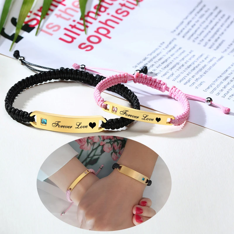 Women Men Bracelet Custom Engraving Diy Couple Bracelets Adjustable Hand Made Braid Rope Bangles Personalized Valentine S Day Customized Bracelets Aliexpress