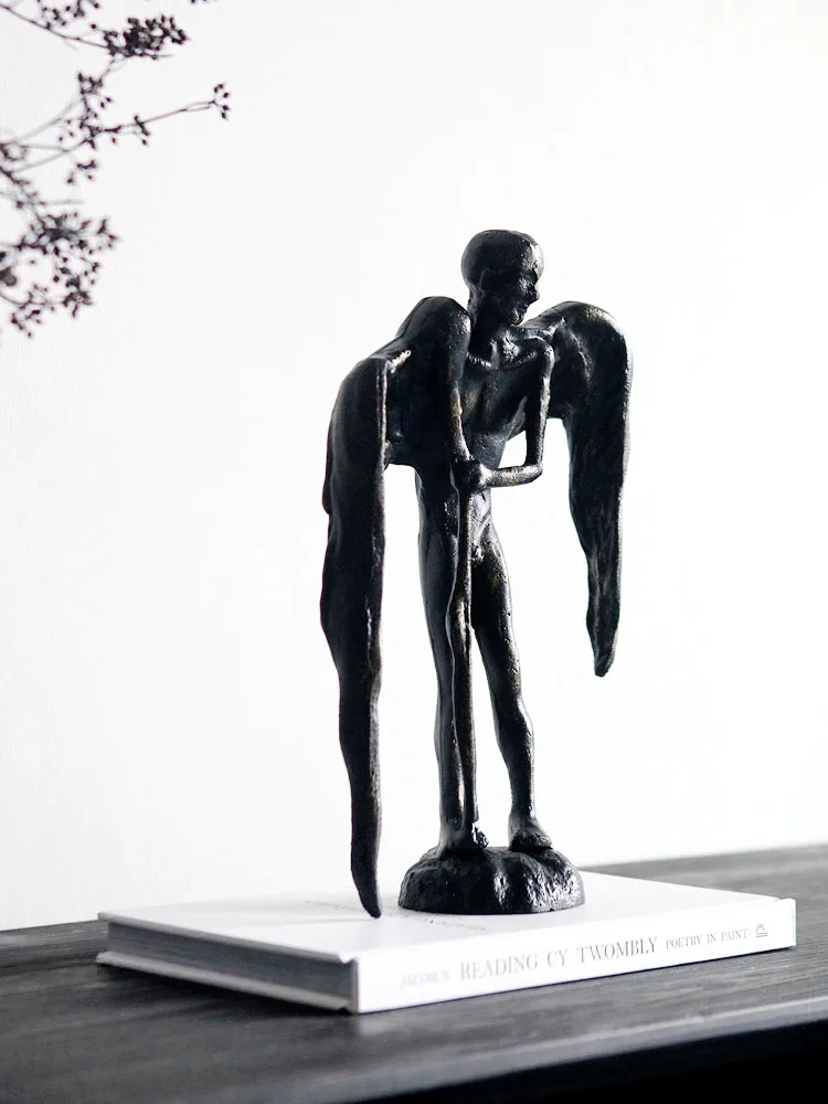 Creative Folding Wing Angel Devil Character Statue For Living Room Bookshelf Table Luxury Copper Craft Figurines Decor Ornaments