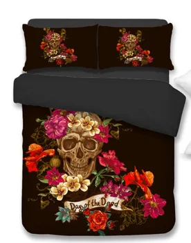 

Reactive Printing Flower Sugar Skull Bedding Set Day of The Dead Duvet Cover Sets Happy Halloween Bed Cover Set DropShipping A4S