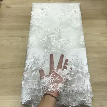 

African Beaded 3D Tulle Lace Fabric 2019 High Quality African French Lace Fabric Nigerian Flowers Embroidery Tulle French Lace