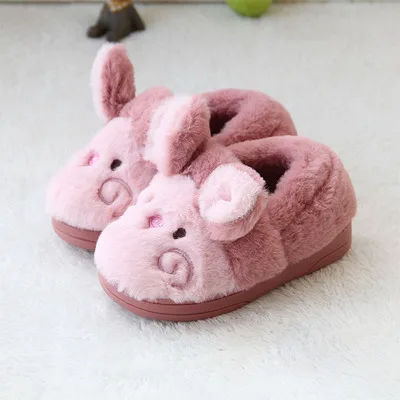 pink Домашние тапочки для девочек; хлопковая обувь; сезон зима-осень; домашние тапочки для маленьких мальчиков; теплая Нескользящая плюшевая обувь; милые тапочки - Цвет: pink