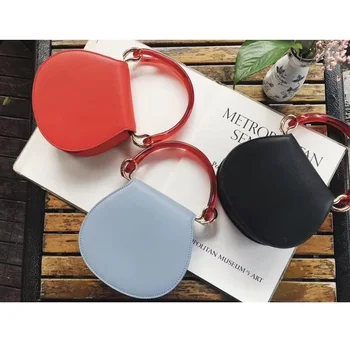 

Cowhide Leather Fashion Personality Small Round Bag Transparent Clear Acrylic Hand Carry Shoulder Messenger Bag Summer 2020 New