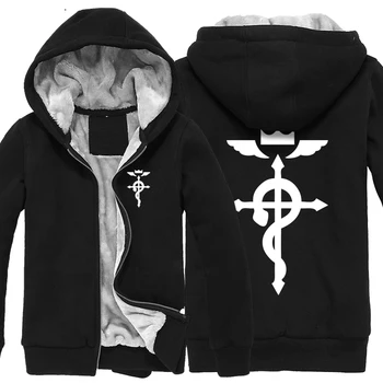 

New Winter Warm Fullmetal Alchemist Hoodies Anime Hooded Coat Thick Zipper men cardigan Jacket Sweatshirt