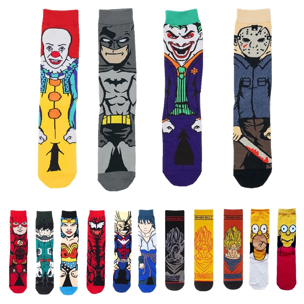 Men Fashion Personality Anime Superhero Socks Iron Man Superman Batman Hulk Happy Funny Cartoon Creative HipHop Skateboard Socks