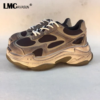 

Genuine Leather Shoes Women Sneakers Breathable Shoes 2019 spring new Flat Platform shoes girl Thick bottom Outdoor Ladies shoes