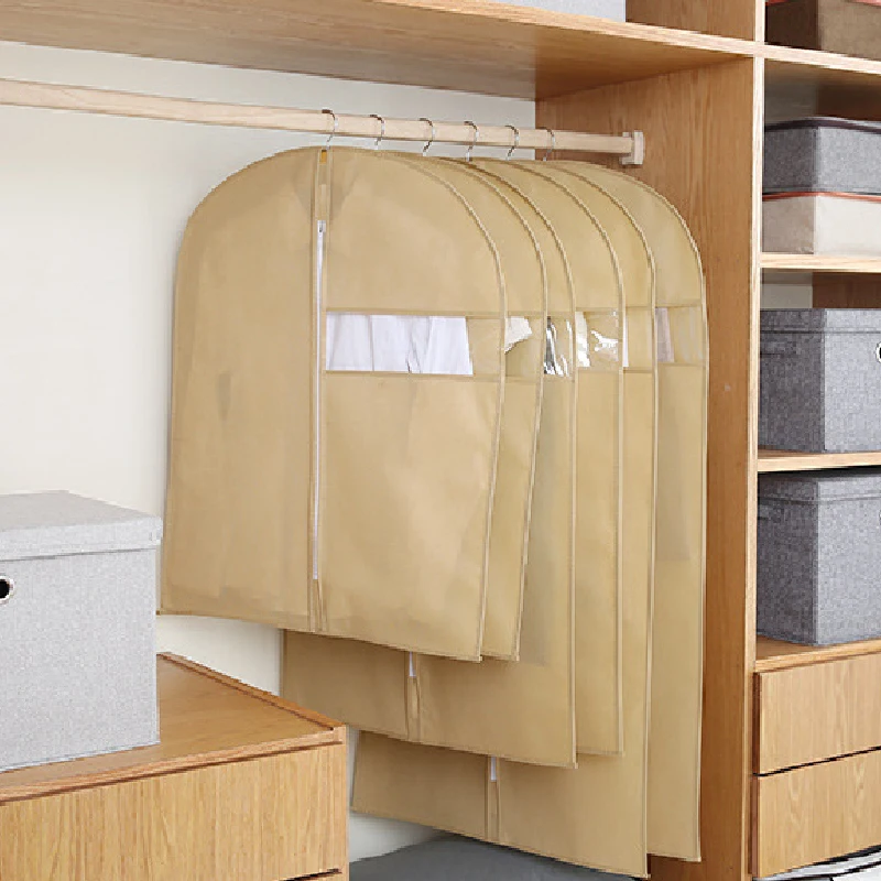 beige Домашняя одежда, пылезащитный чехол для шкафа, пальто, чехол для хранения, подвесной защитный Органайзер, сумка, 3 цвета, S/M/L - Цвет: beige