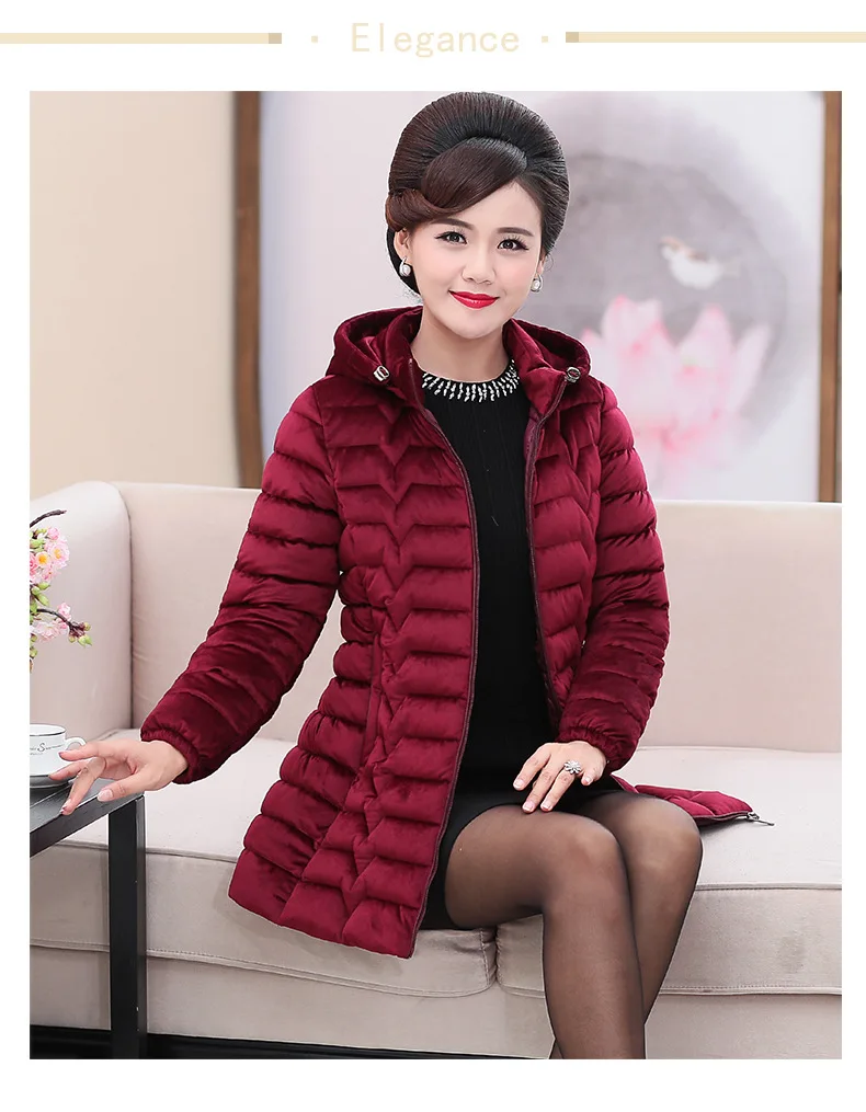 Mom Middle-aged Winter Coat Cotton-padded Clothes Women's Gold Velvet Cotton Coat Winter down Cotton Loose And Plus-sized Mid-le