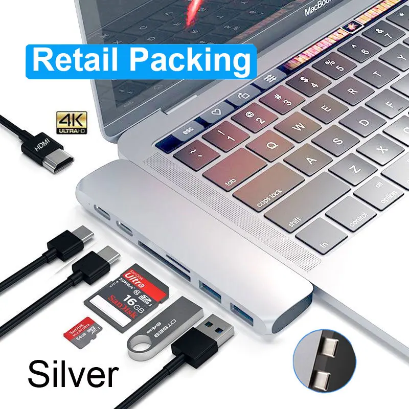 Original Box-Silver Mosible USB 3,1 type-C концентратор к HDMI адаптер 4K Thunderbolt 3 USB C концентратор с концентратором 3,0 TF sd-ридер слот PD для MacBook Pro/Air - Цвет: Original Box-Silver