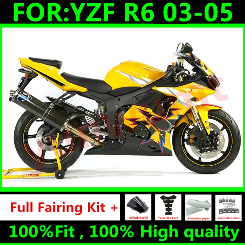 Новинка Обтекатели для мотоцикла ABS YAMAHA YZFR6 YZF R6 2004 YZF600 03 04 05 кузова 2003 - 2005 желтые