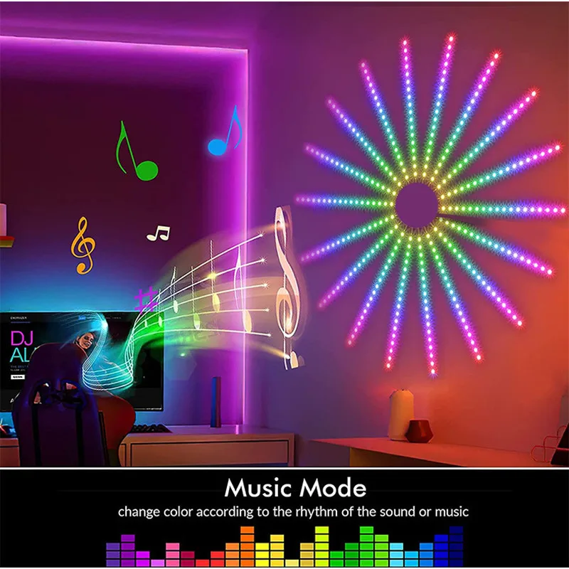 Strisce luminose a LED per fuochi d'artificio, 16 pezzi, lampada meteora con controllo musicale per decorazioni natalizie, striscia luminosa con controllo remoto_voghion.com