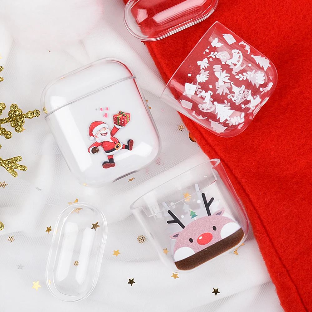 Рождественские кожухи головных телефонов для Apple Airpods чехол новогодние кожухи головных телефонов для Airpods 2 1 жесткий чехол для ПК защитная коробка для зарядки