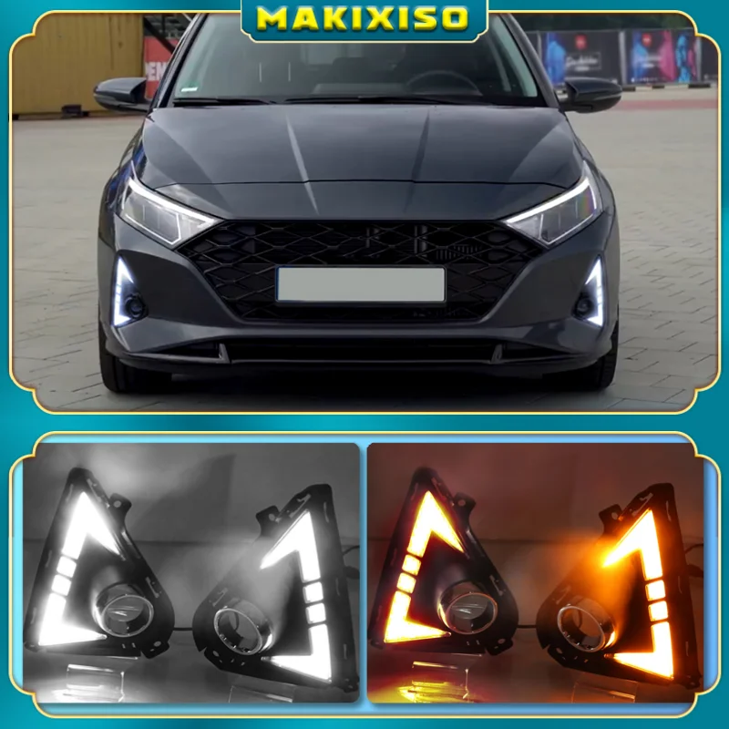 

2PCS Car LED Daytime Running Light For Hyundai Accent Solaris 2021 2022 Yellow Turn Signal Relay DRL Fog Lamp Decoration