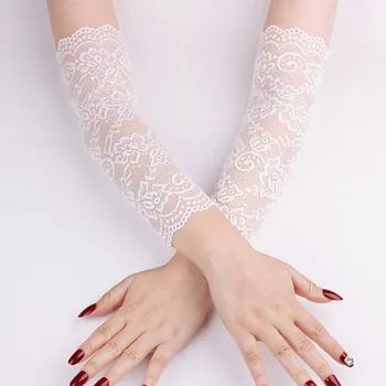 

2020 Summer Women Long Floral Lace Sun UV Protection Arm Sleeves Fingerless Mitten Elegant Ladies Wedding Party Bridal Gloves
