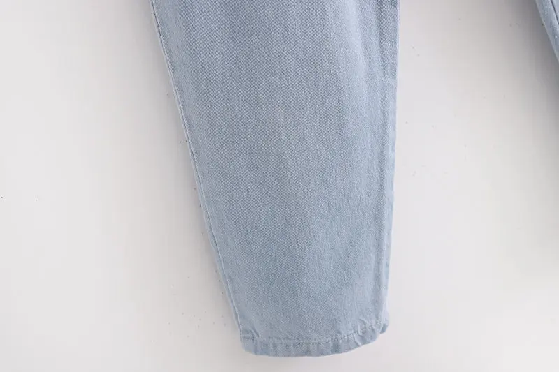 Повседневные синие джинсовые штаны с завышенной талией, женские свободные брюки с эластичной резинкой на талии, уличная одежда