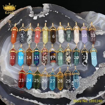

Natural Quartz Crystal Hexagonal Point Pendant Necklace,Plated Gold Cap Double Point Gemstones Healing Pendant Reiki Jewelry