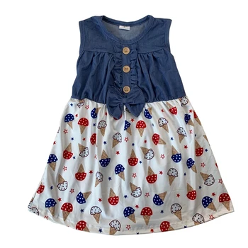 

kids girl holiday outfits july 4th baby gir ice cream denim top dress summer girl dress
