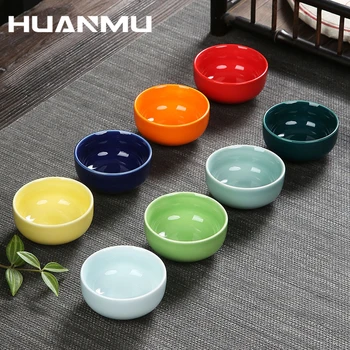 

6PCS Small Teacups 60ML Ceramic Tea Cups Set Single Cup Individual Guest Cup Color Glaze Creative Home Little Tea Cup