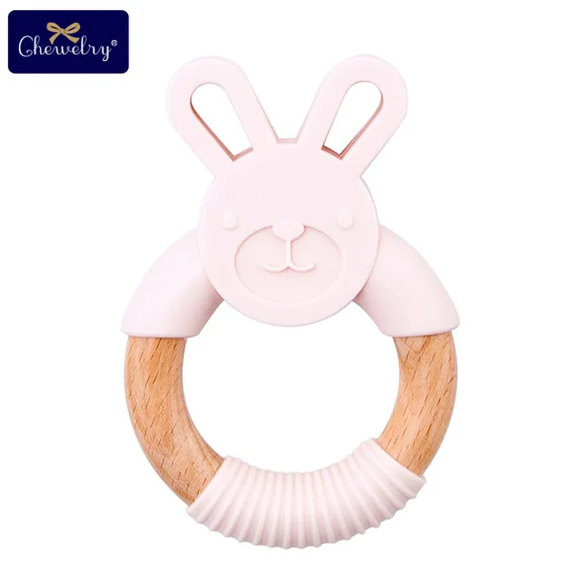 Candy Pink Rabbit 1 шт. Детские Прорезыватели силиконовая мышь грызуны Силиконовые Прорезыватели деревянное кольцо деревянный Прорезыватель коляска белка для детей товары игрушки - Цвет: Candy Pink Rabbit