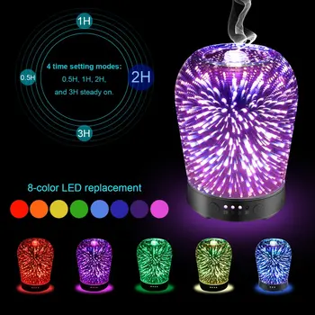 

100ml Aromatherapy Essential Oil Diffuser Cool Mist Humidifier 4 Time Setting 8 Color Changing LED Light for Home Office EU plug