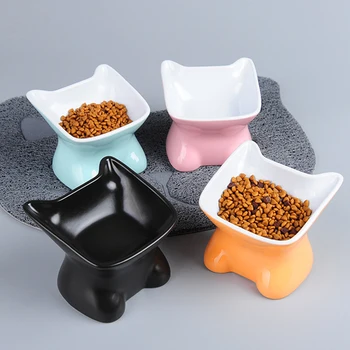 

Pet Ceramic Bowl Oblique Cat Bowl Protect Cervical Spine Cartoon Feeder For Small Dog Cat Feeding Drink Water Pet Supplies