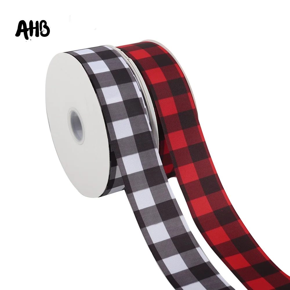 

AHB 2" 2y Grosgrain Ribbon For Craft Black White Red Lattice Printed Webbing DIY Hair Bows Sewing Wrapping Material Home Textile