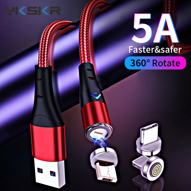 

5A Magnetic USB Cable For iPhone Samsung Xiaomi Huawei Micro USB Type C Fast Charging Data Charge Cable USB C Mobile Phone Cable
