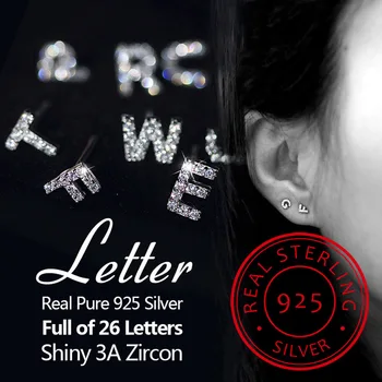 

1Pair 925 Sterling Silver Earrings For Women Zirconia A~Z 26 English Letters Stud Earring Korean DIY Jewelry Initial Earrings
