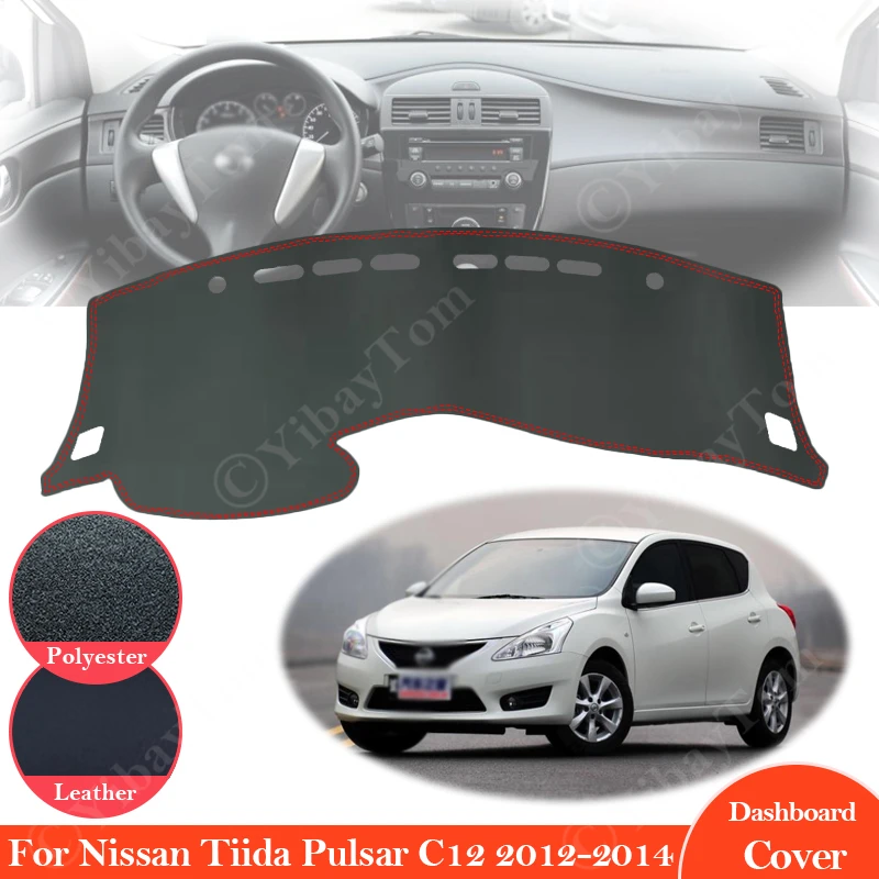 For Nissan Tiida Pulsar C12 2012 2013 2014 Leather Mat Dashboard Cover Pad Sunshade Dashmat Protect Carpet Anti-UV Accessories car decal stickers