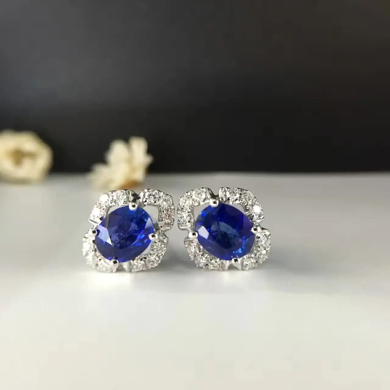 1.454ct+ 0.244ct 18K золото натуральный сапфир серьги гвоздики для женщин инкрустированный стразами